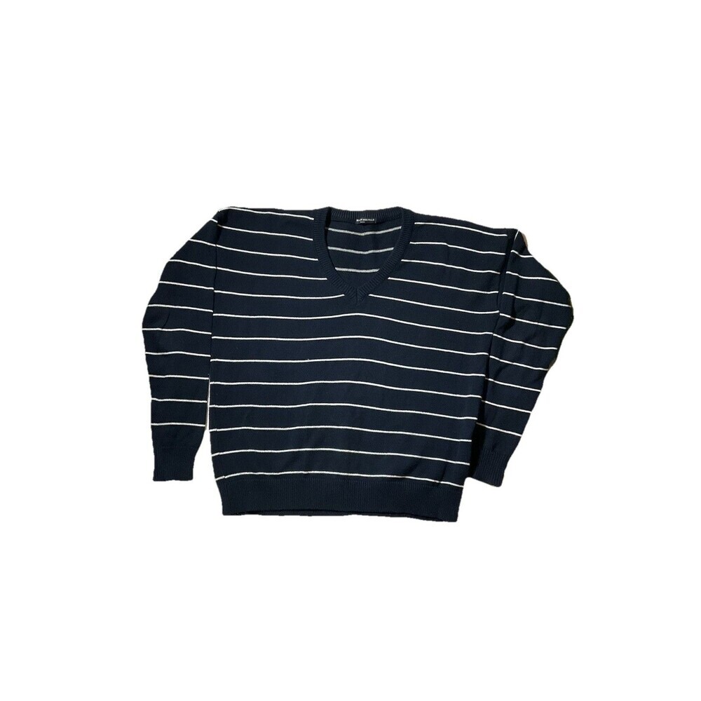 Brandy Melville John Galt Navy Preppy Striped V Neck Pullover Sweater Top OS - Picture 2 of 5